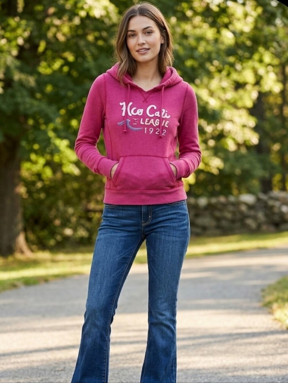 VTG Hollister Y2K Patch Logo Hoodie - Fuschia - Waffle Fabric In Inner Hood